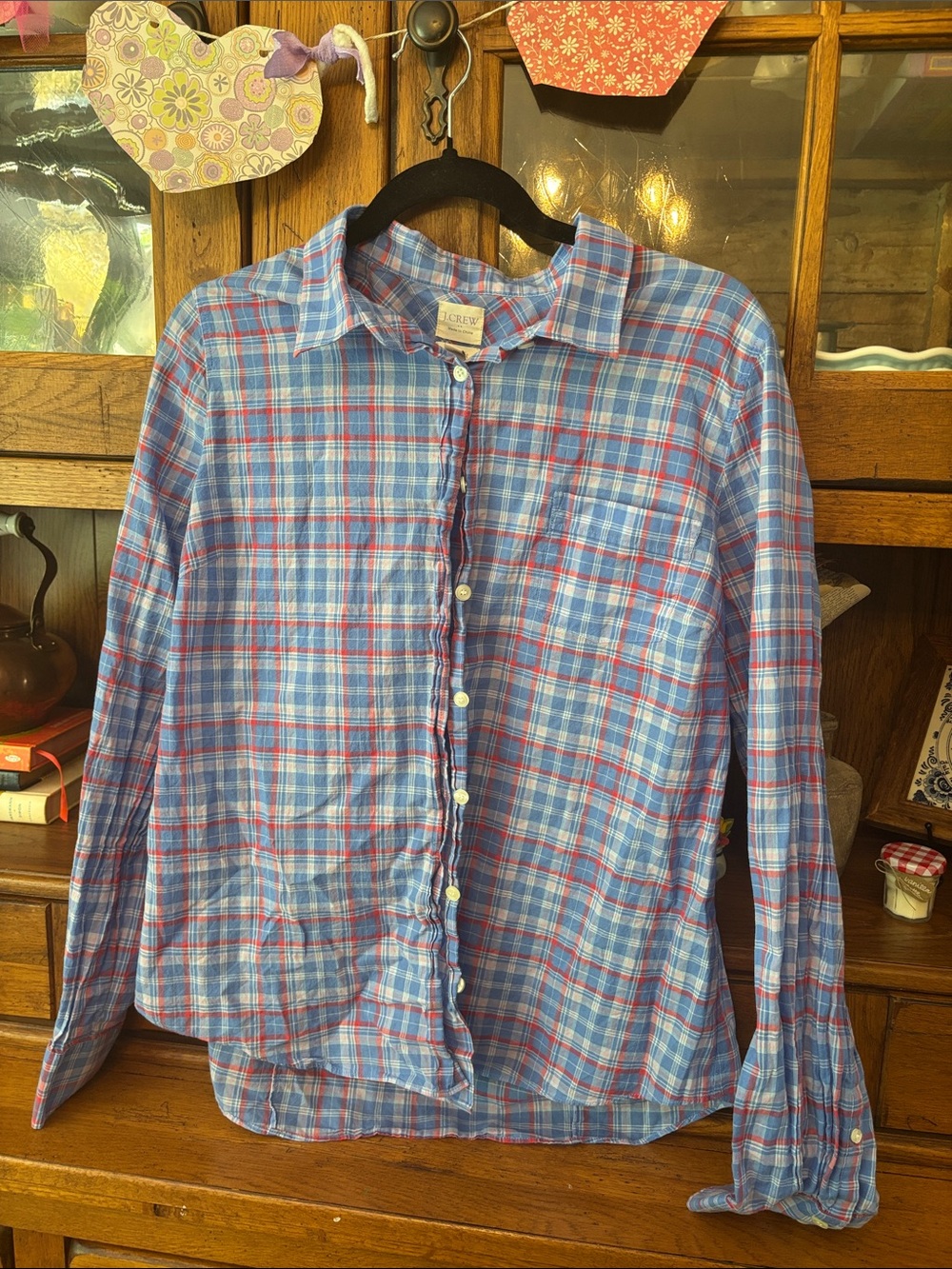 J. Crew Blue and Red Plaid Cotton Button-Down Shirt